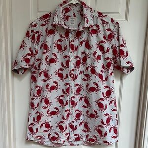 Crab Print Red and White Men's Shirt